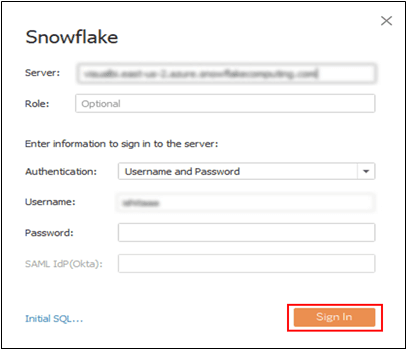 Snowflake to Tableau - Credentials